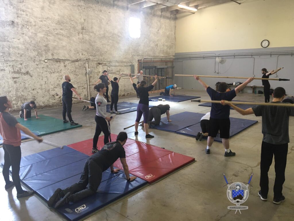 A warmup and stretching workshop at the RMSG, 2020.